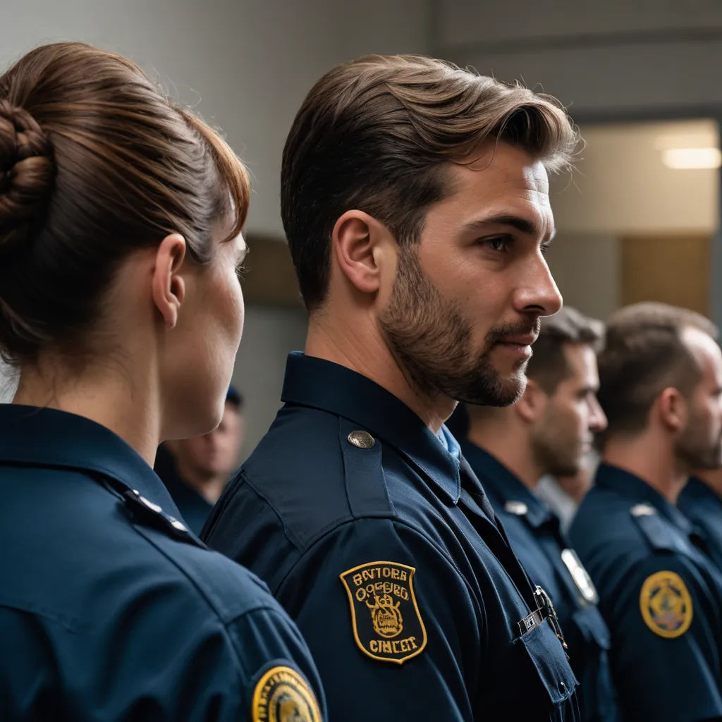 a group of police officers standing in a line in a room with mirrors and lights on the wall behind them, institutional critique, a stock photo, Avgust Černigoj, promotional image