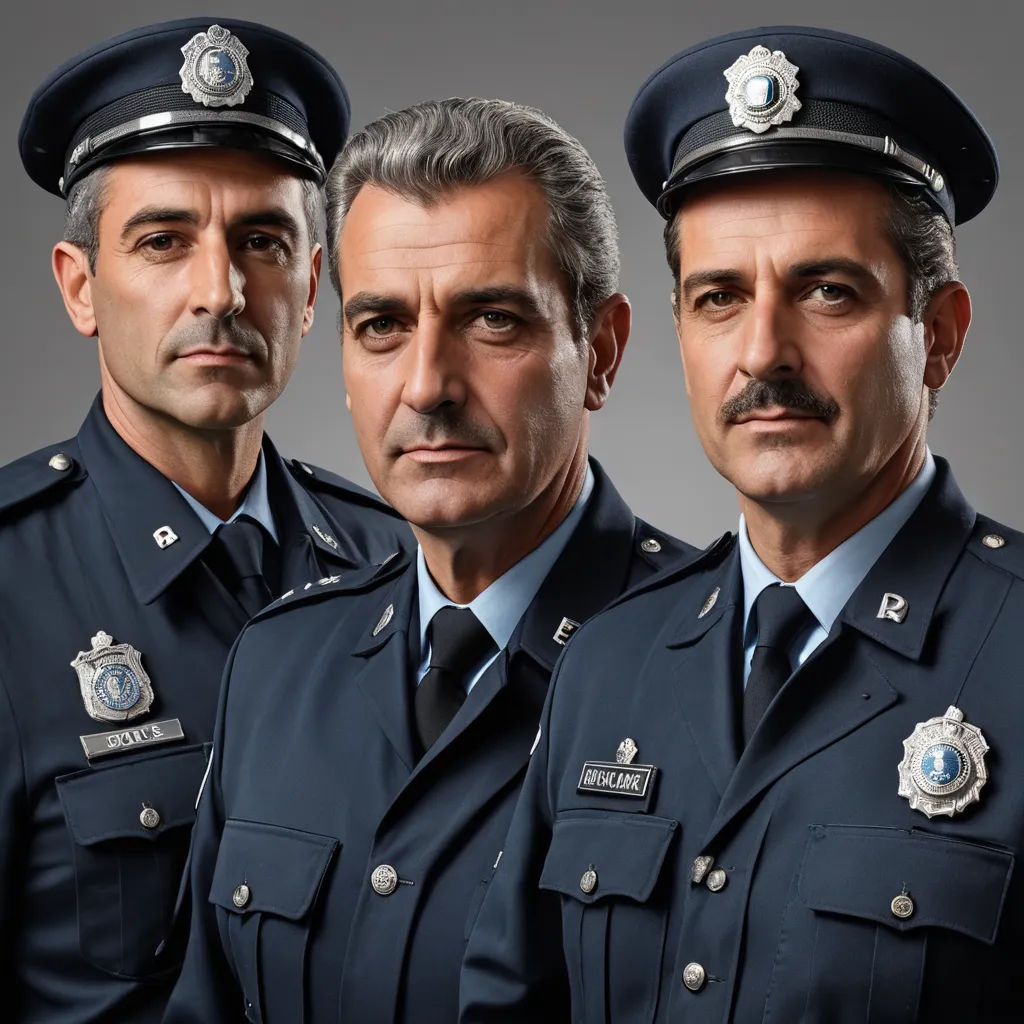 three police officers are posing for a picture together in uniform, with a mustache and moustache on, dau-al-set, a character portrait, Cafer Bater, behance hd