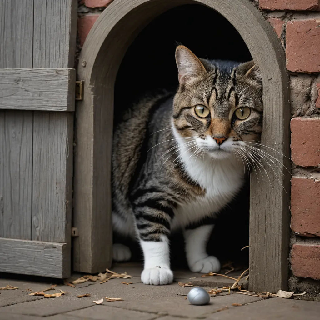 a cat is standing in a small wooden tunnel on the ground next to a brick wall and a ball, institutional critique, a stock photo, Carlos Catasse, award-winning photograph