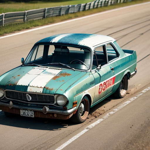 a car that is sitting on the side of the road with a sign on it that says go go