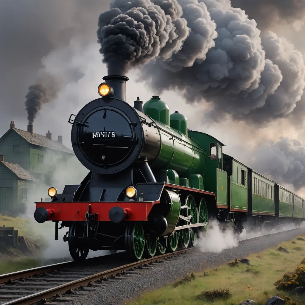 a train is traveling down the tracks with smoke billowing out of it's stacks and smoke billowing out of its stacks, photorealism, a detailed matte painting, Evgeny Lushpin, highly detailed digital painting