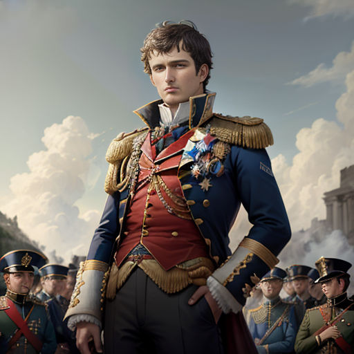 a man in a uniform standing in front of a group of men in uniform and holding a sword in his hand