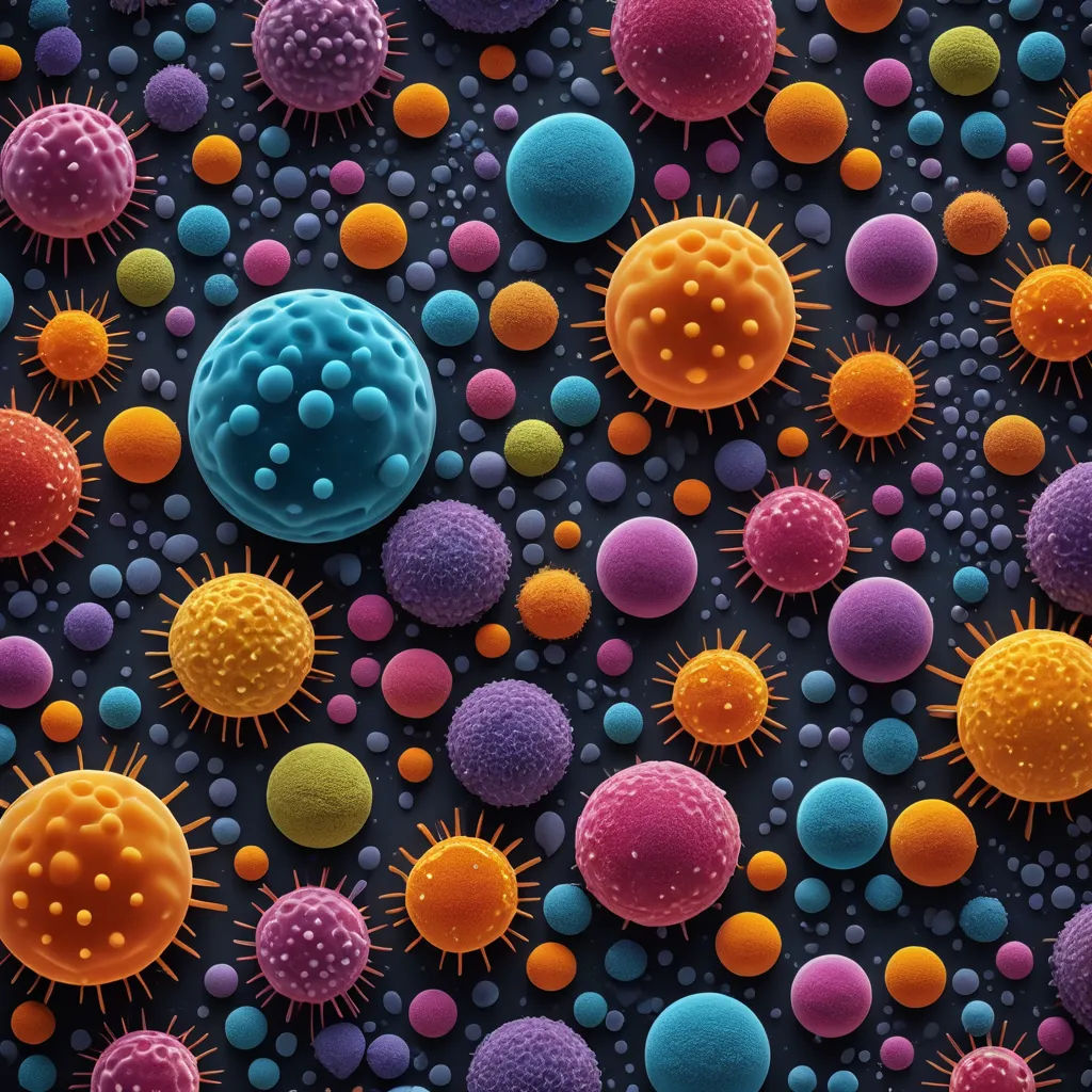 a group of colorful balls of different sizes and colors on a black surface with bubbles and bubbles in the middle, neoplasticism, a microscopic photo, Ernst Haeckel, particles