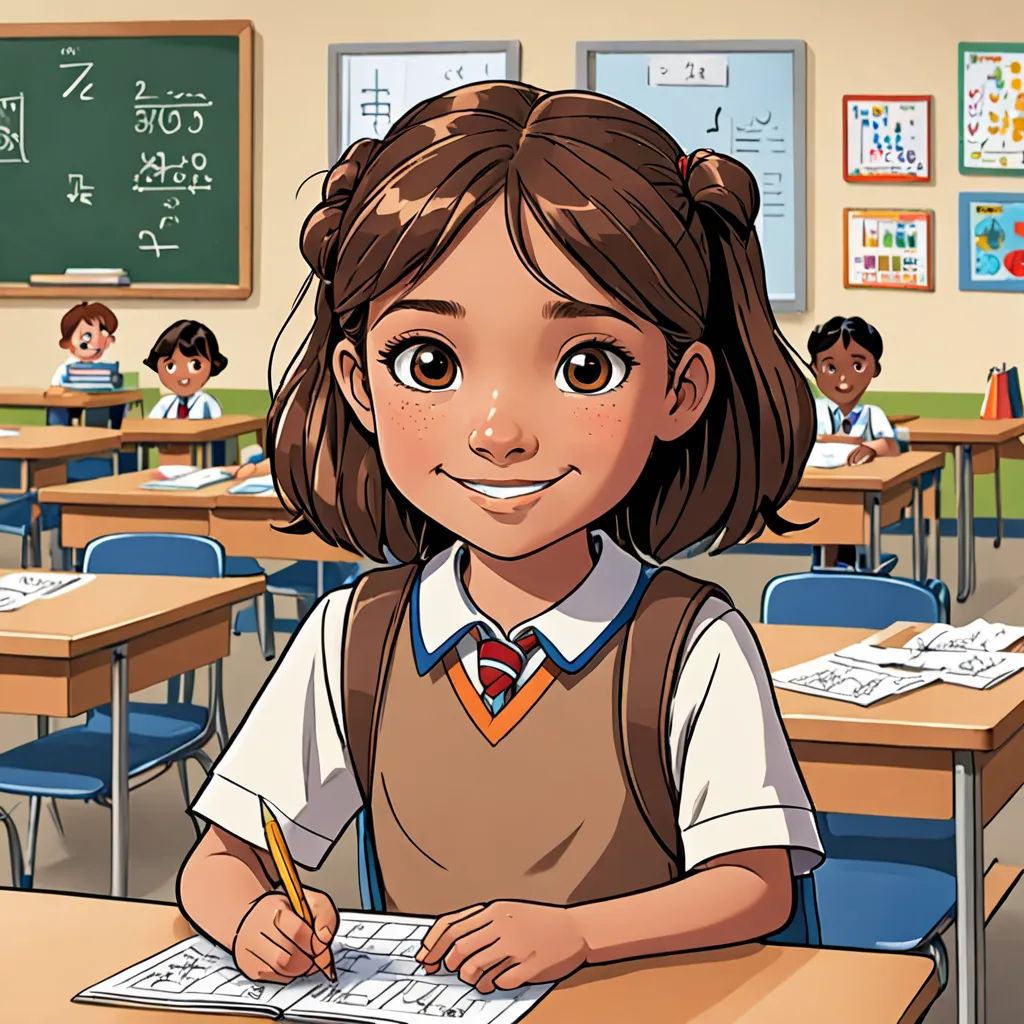 a girl sitting at a desk with a pencil in her hand and a book in front of her, in a classroom, danube school, a storybook illustration, Clarice Beckett, official art