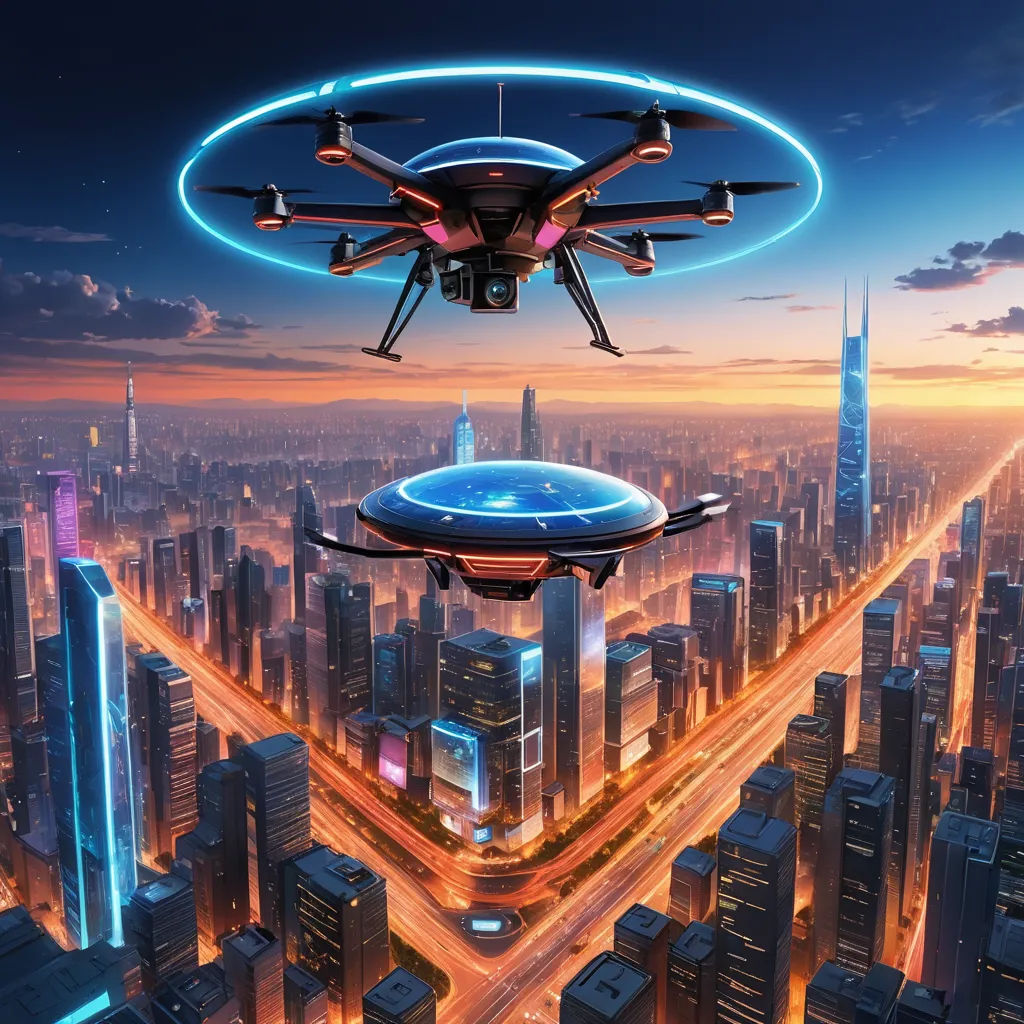 a futuristic city with a flying saucer in the sky above it and a futuristic city in the background, futurism, a digital rendering, Beeple, solarpunk