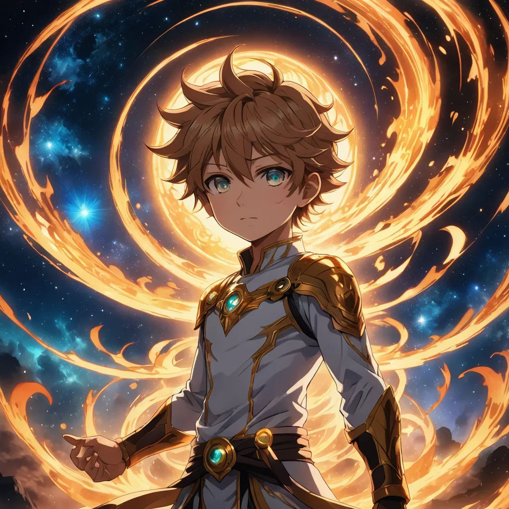a man in a white and gold outfit standing in front of a fire ring with his hands on his hips, rayonism, concept art, Adam Manyoki, official art