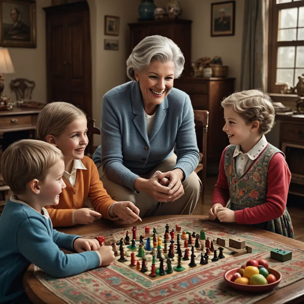 a woman playing a game of chess with two children and an adult sitting at a table with a bowl of fruit, arts and crafts movement, a jigsaw puzzle, Constance Copeman, promotional image