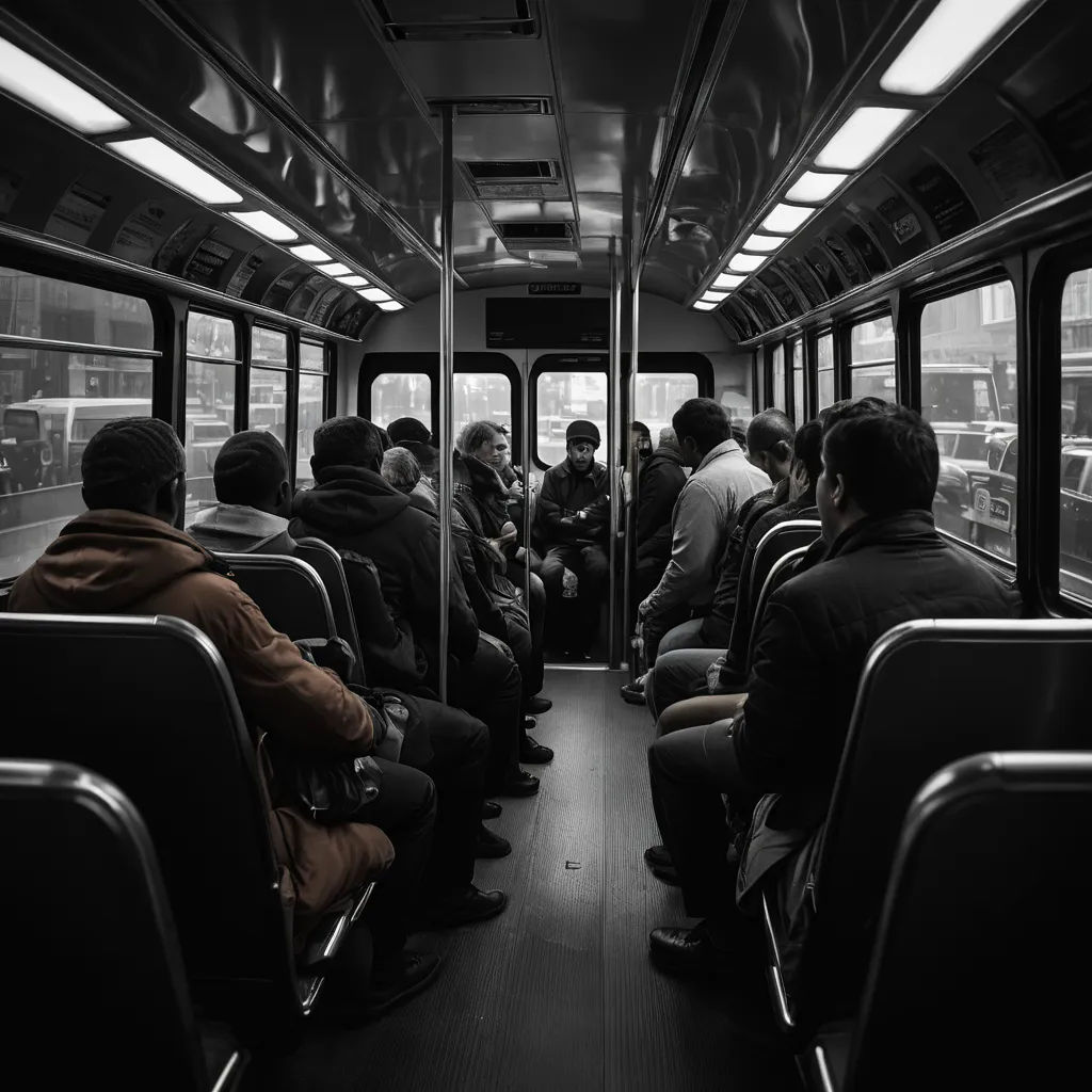 a group of people sitting on a bus together in the dark, with the lights on and the windows open, figuration libre, a stock photo, Brassaï, shallow depth of field