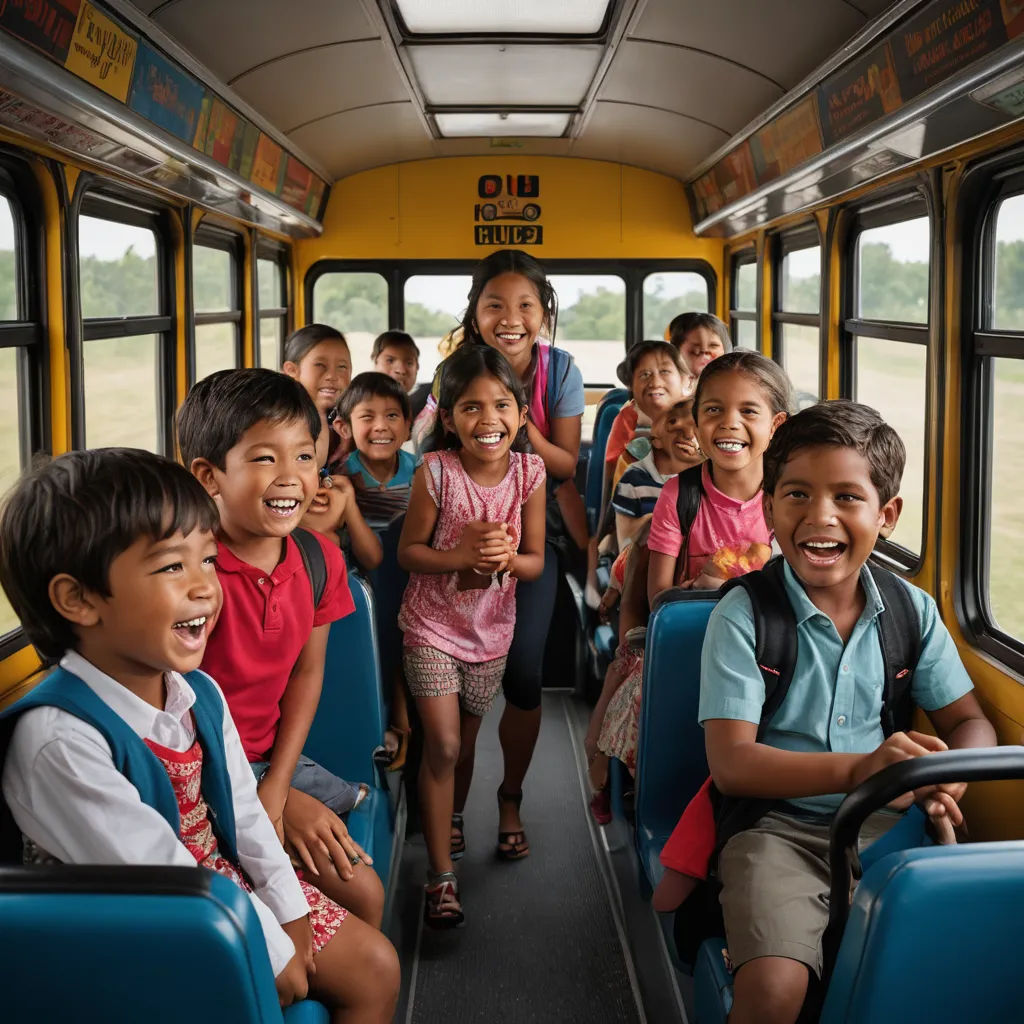 a group of children are riding on a bus together and smiling for the camera man's cameraman, vancouver school, a stock photo, Daniel Lieske, award-winning photograph