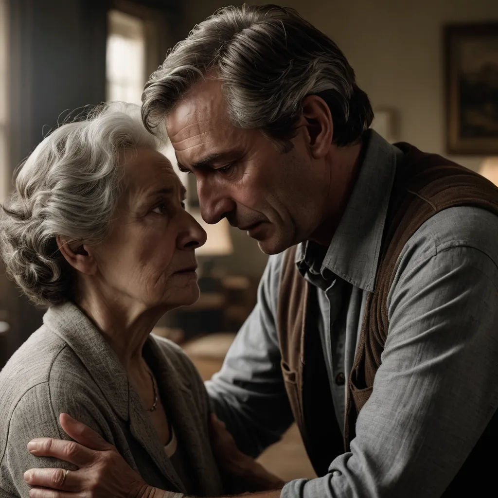 a man and woman are looking at each other while they are sitting together in a living room together,, massurrealism, a poster, Celia Fiennes, promotional image