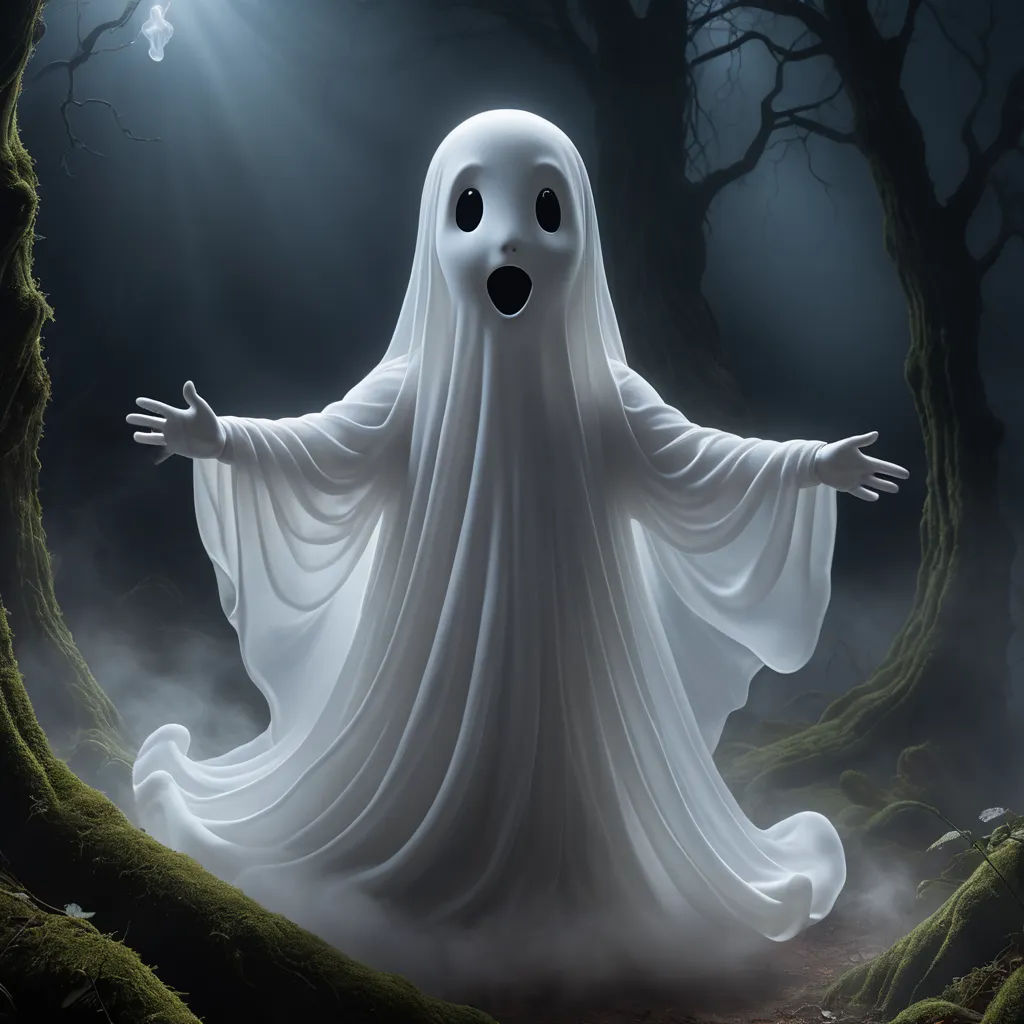 a ghost standing in a forest with fog and light coming from its eyes and arms, with a glowing light shining on the ground, shock art, a digital painting, Diego Gisbert Llorens, ultra realistic digital art