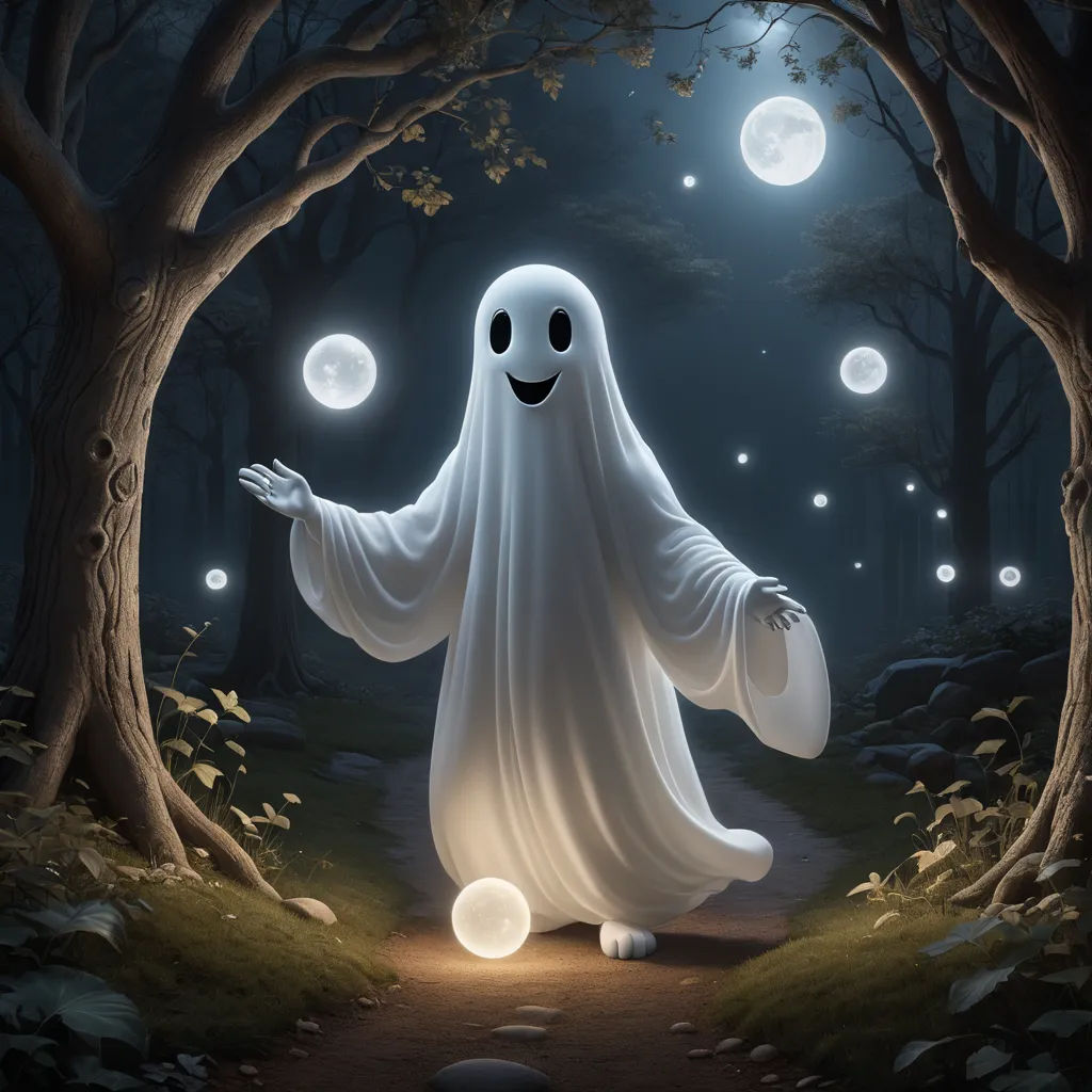a ghost is standing in the middle of a forest with glowing balls in his hands and glowing eyes on his face, fantasy art, a digital painting, Chris LaBrooy, highly detailed digital painting