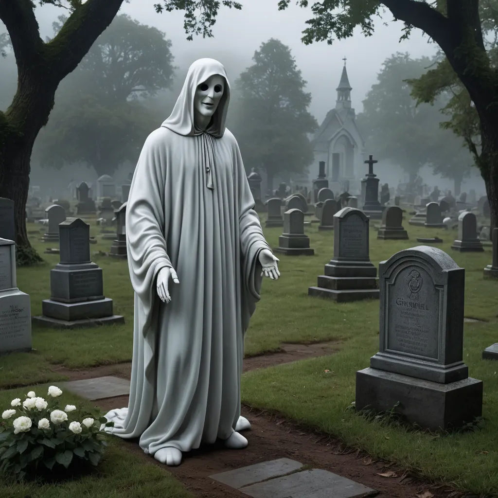 a statue of a nun in a cemetery with a cemetery in the background and a cemetery in the foreground, gothic art, a statue, Dirk Crabeth, creepy