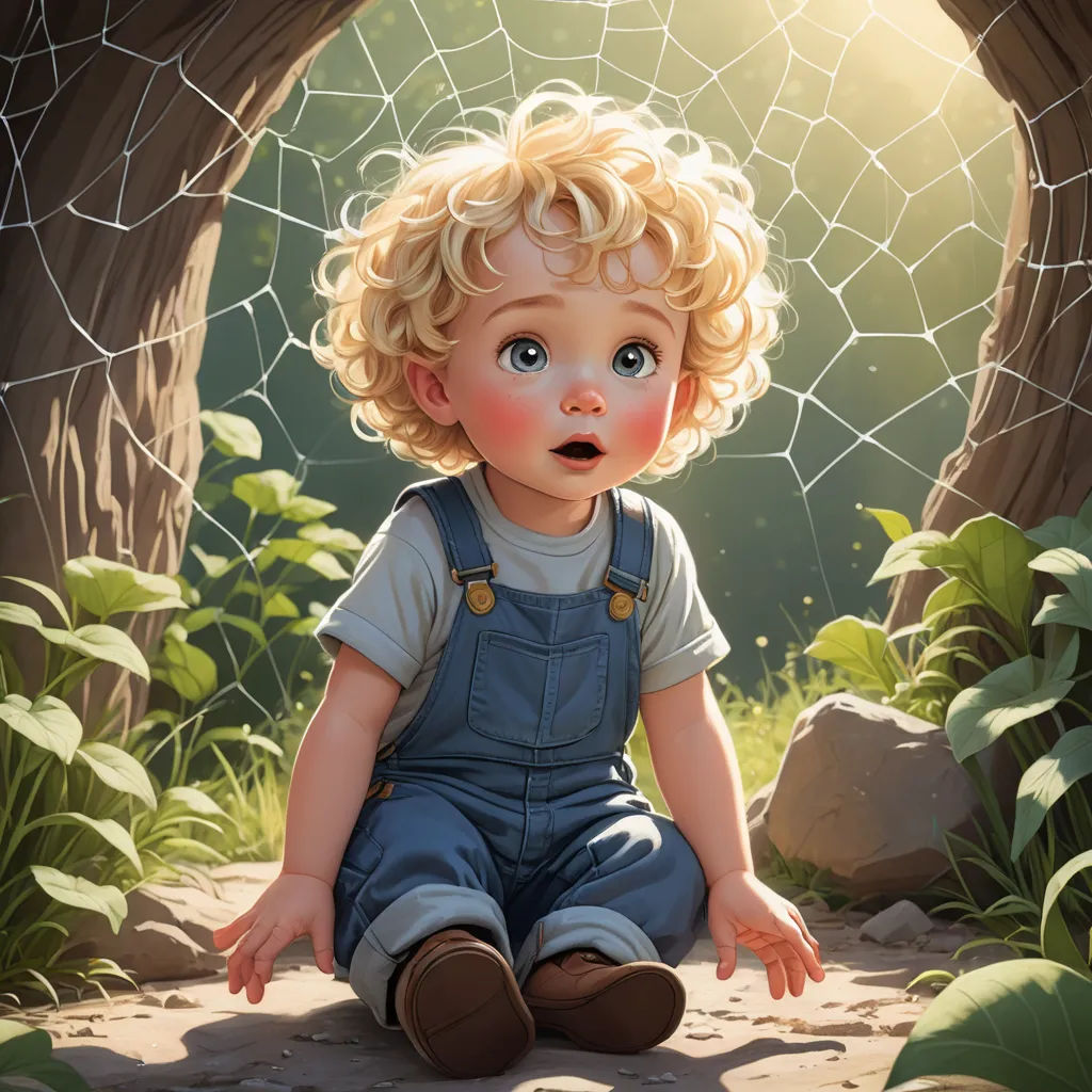 a painting of a little boy sitting in front of a net with a surprised look on his face and hands, photorealism, a storybook illustration, Aaron Jasinski, rossdraws global illumination