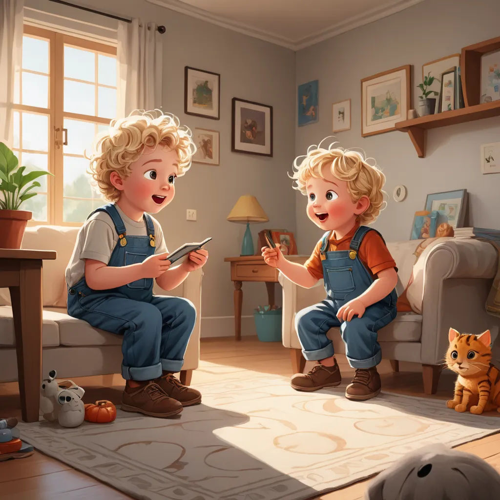 a boy and a girl sitting on a couch in a living room with a cat and a dog looking at a tablet, photorealism, a storybook illustration, Brothers Hildebrandt, rossdraws global illumination