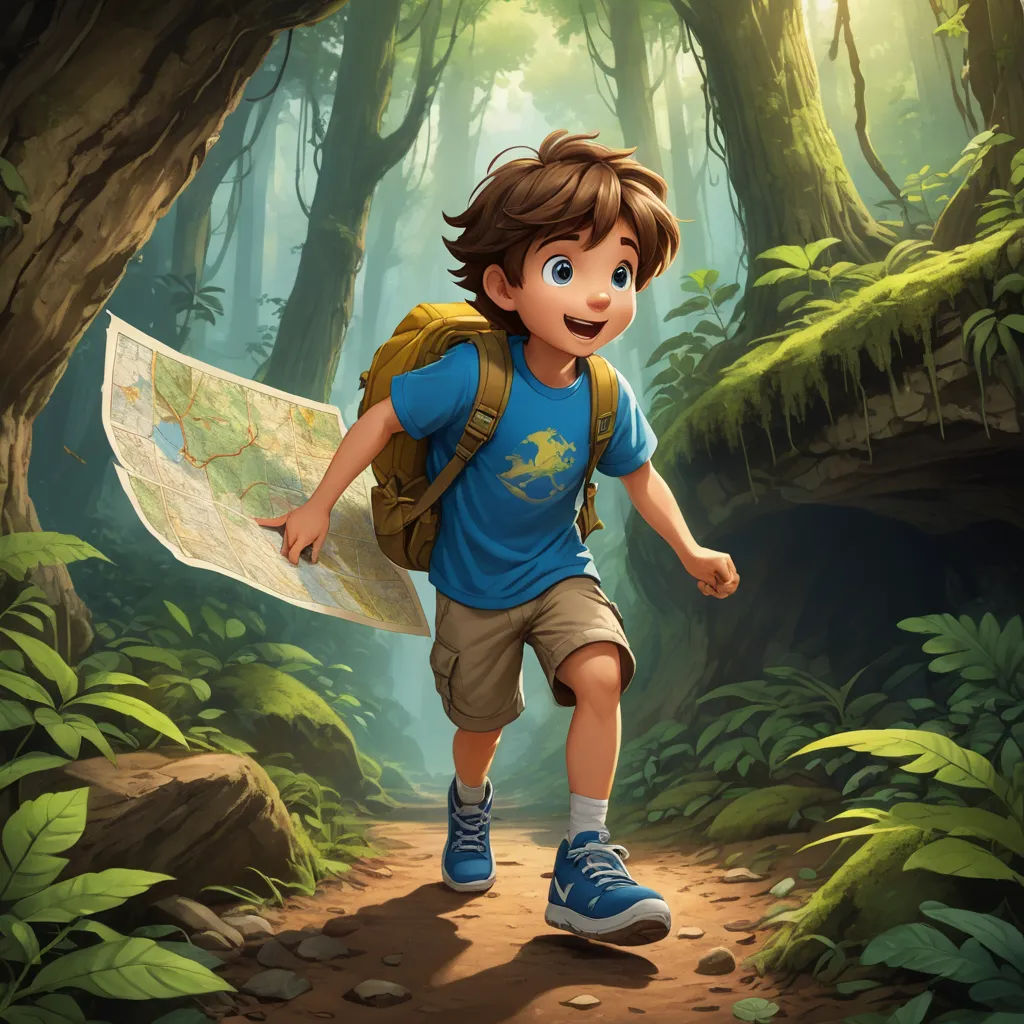 a boy with a backpack is walking through the woods with a map in his hand and a backpack on his back, sots art, a storybook illustration, Aaron Jasinski, rossdraws global illumination