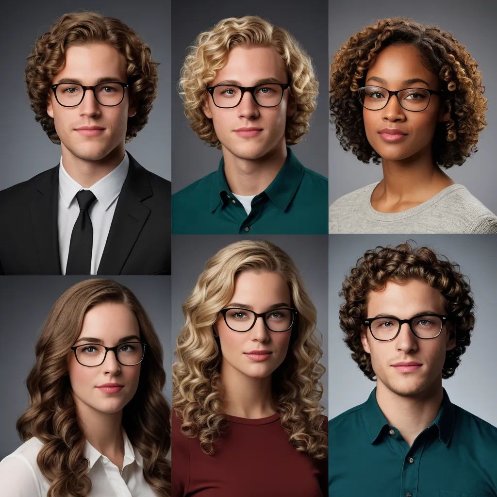 a series of six portraits of people with glasses on their faces, with different hairs and glasses on their faces, american barbizon school, a stock photo, Christian Hilfgott Brand, glasses