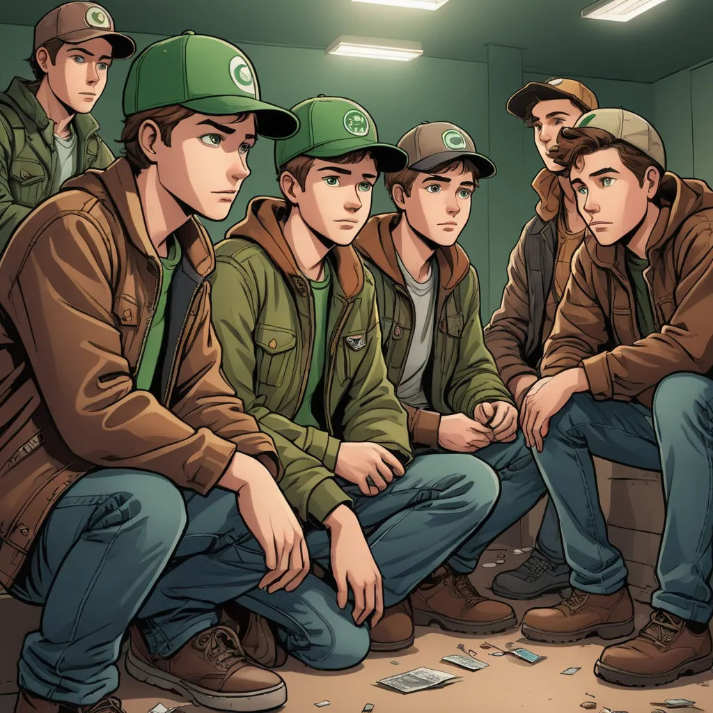 a group of men sitting next to each other in a room with a bunch of money on the floor, antipodeans, a comic book panel, Altichiero, graphic novel