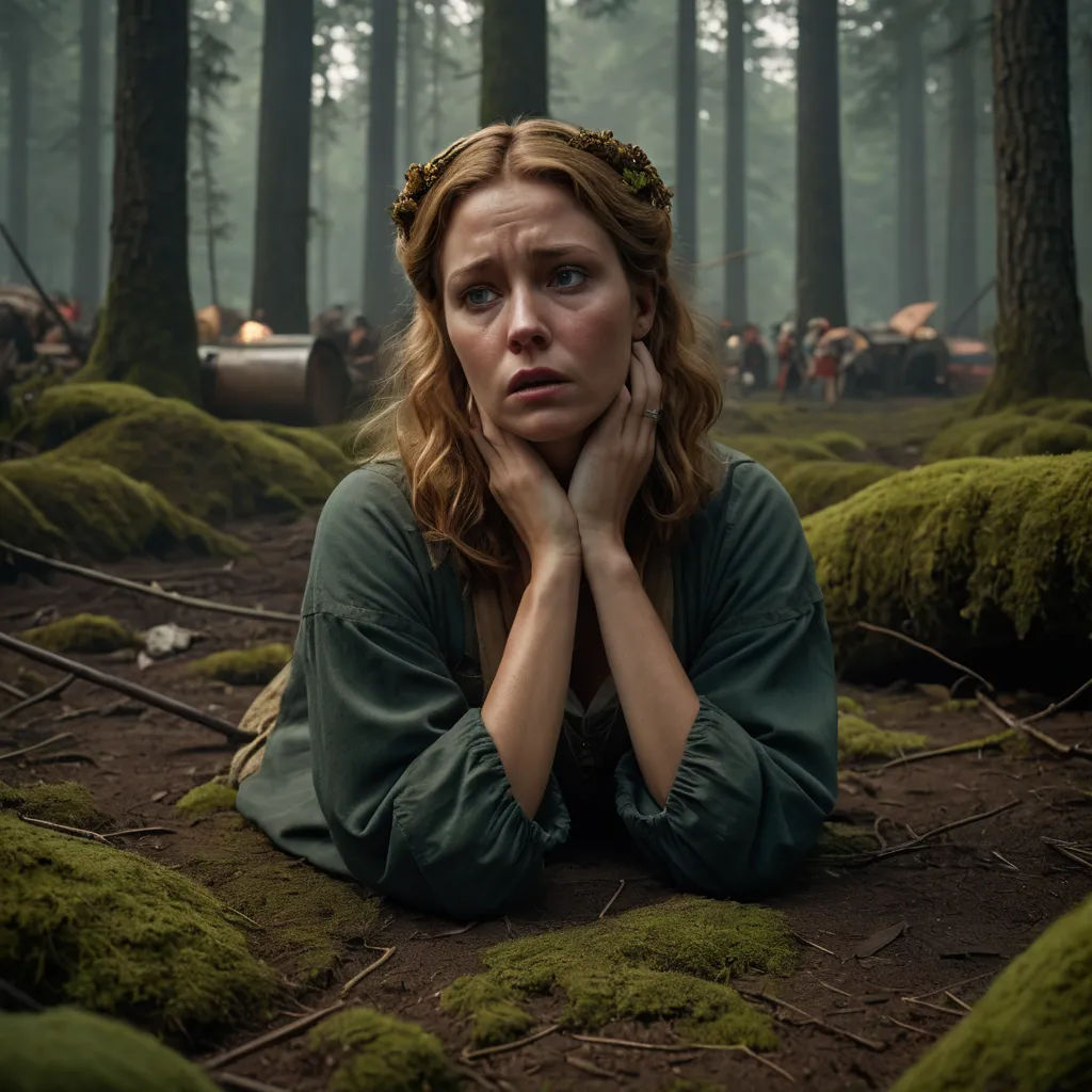 a woman sitting in the middle of a forest with moss growing on the ground and trees in the background, antipodeans, a renaissance painting, Christabel Dennison, promotional image