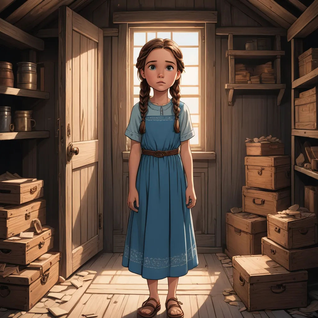 a little girl standing in a room with a bunch of boxes on the floor and a window in the corner, sots art, a detailed matte painting, Anne Said, rossdraws global illumination