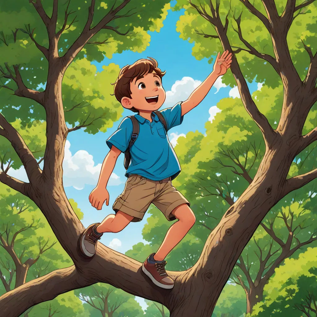 a boy climbing a tree in a park with a backpack on his back and a backpack on his shoulder, lyco art, a storybook illustration, Aaron Jasinski, official art