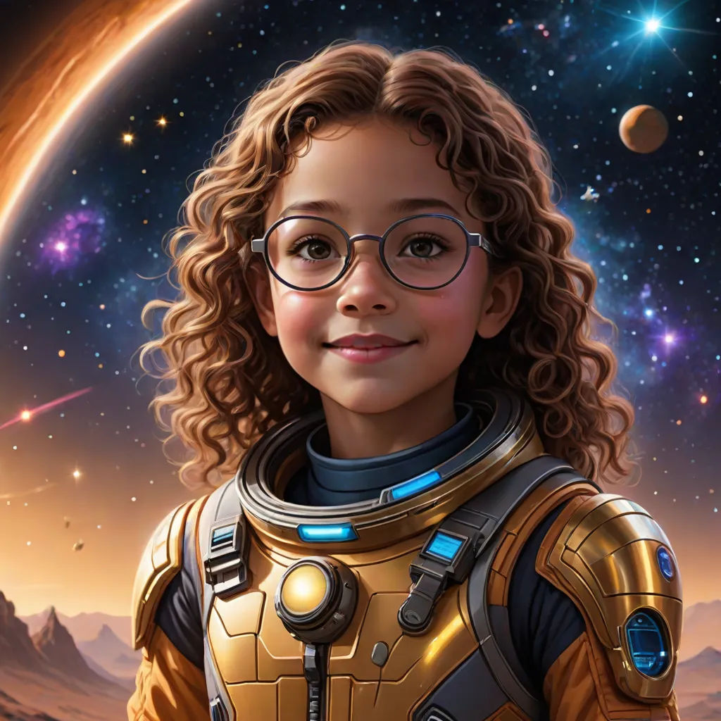 a painting of a girl in a space suit with a planet in the background and stars in the sky, space art, computer graphics, Alex Horley-Orlandelli, highly detailed digital painting
