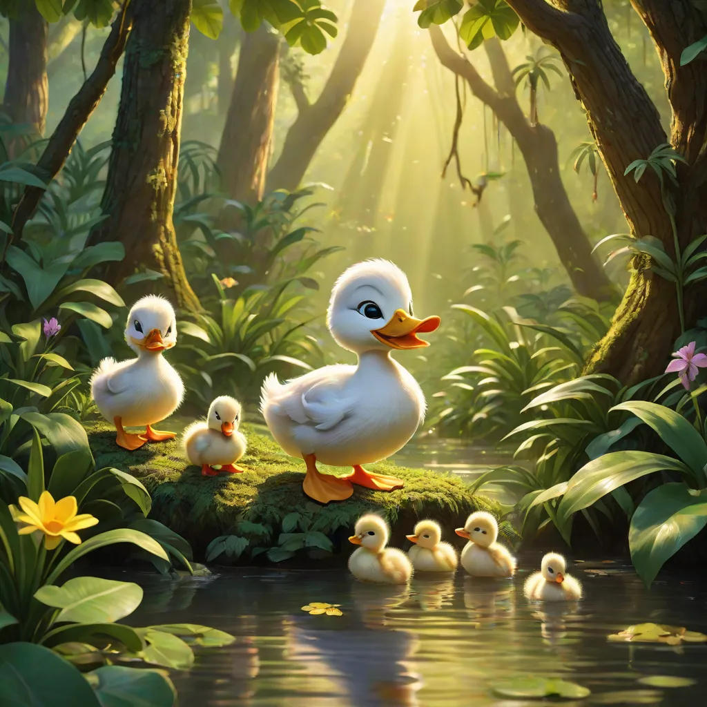 Duck and Her Little Kids in the Jungle