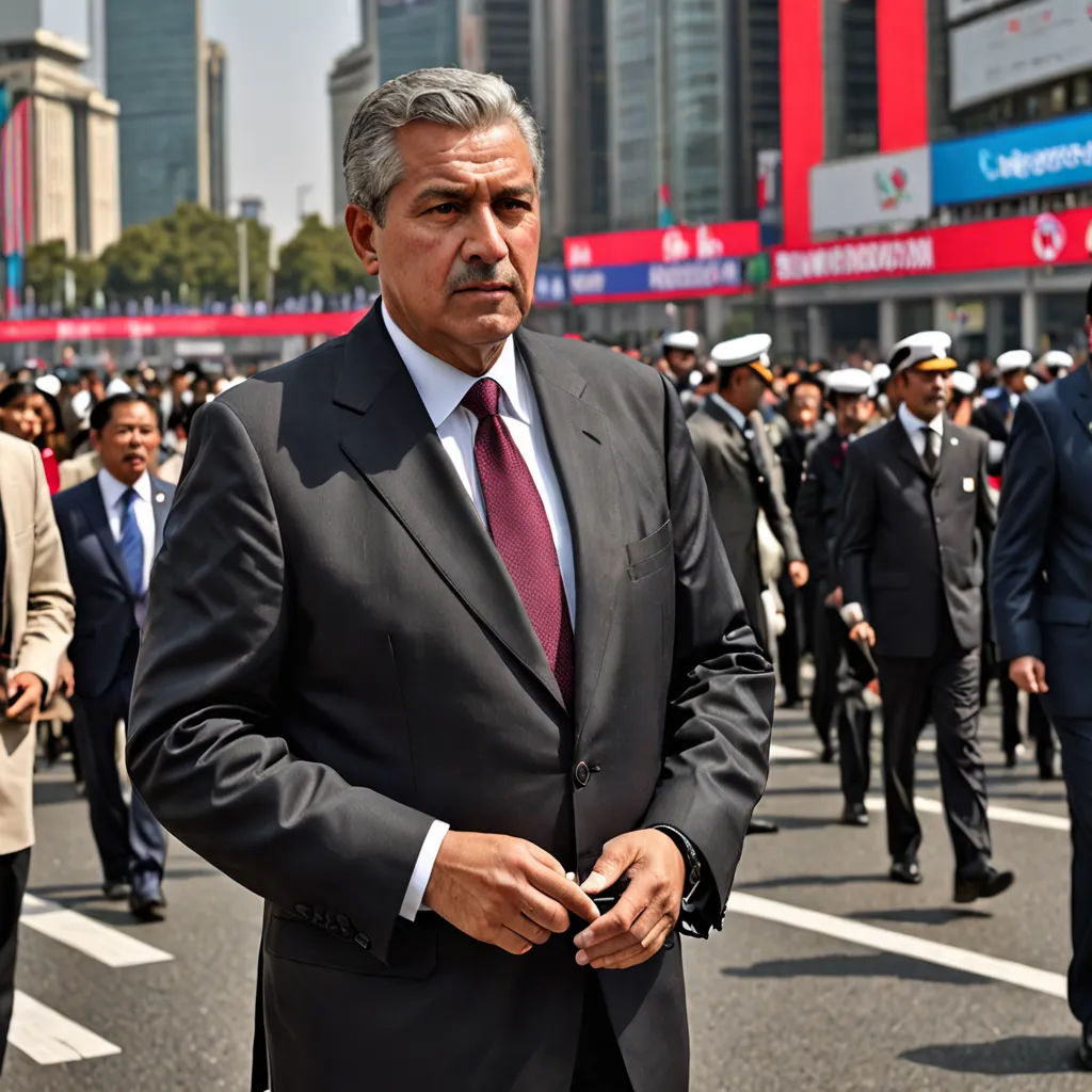 a man in a suit and tie standing in the middle of a street with other people in the background, neoism, a photo, Ahmed Karahisari, vfx