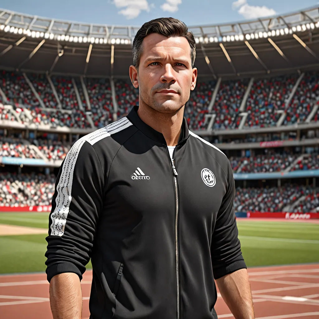 a man standing on a tennis court in front of a stadium full of people and a ball in the air, photorealism, a 3D render, Dan Scott, unreal engine 5 quality render