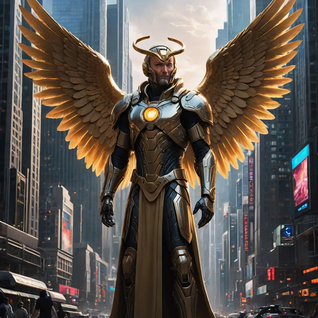 a man in a suit with wings standing in a city street with a cityscape in the background, magic the gathering artwork, fantasy art, concept art, Clint Cearley