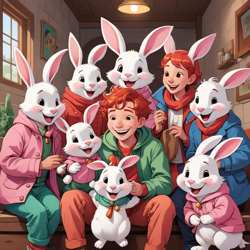 a group of people with bunny ears on sitting on a bench with rabbits in their lap and a woman in a green jacket, furry art, a storybook illustration, Diego Gisbert Llorens, official art
