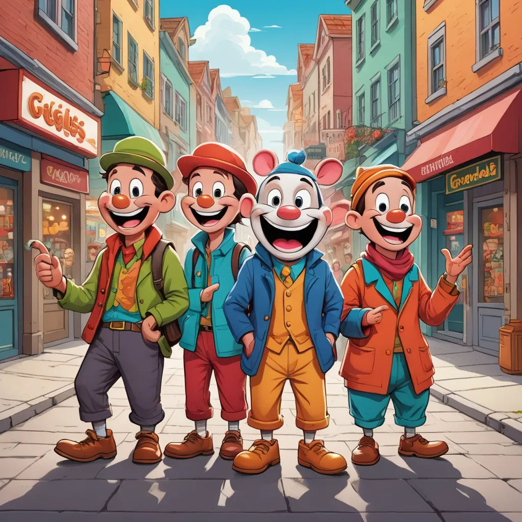 a group of people standing in front of a store front with a cartoon mouse on it's face, lyco art, a comic book panel, David Teniers III, official art