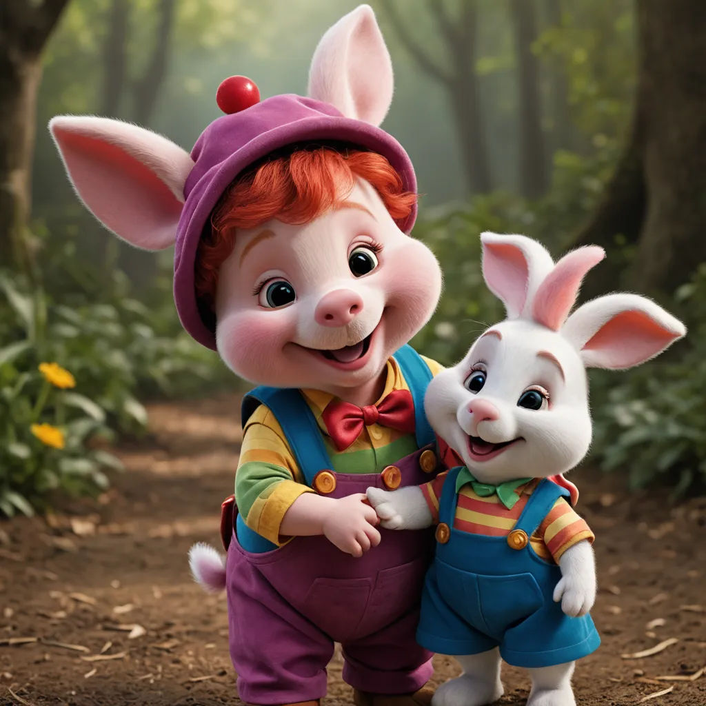 a cartoon character with a rabbit on a path in the woods with a forest background and trees and flowers, furry art, a 3D render, Andries Both, promotional image