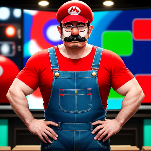 a man with a mustache and glasses standing in front of a tv screen with a mustache on his face