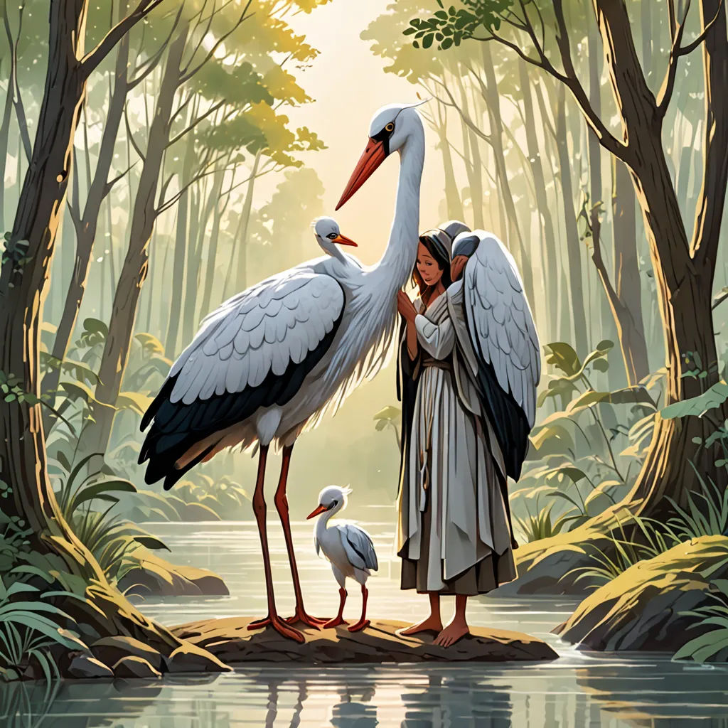 a painting of a woman and two birds in a forest with a river and trees in the background,, fantasy art, a storybook illustration, Brothers Hildebrandt, storybook illustration