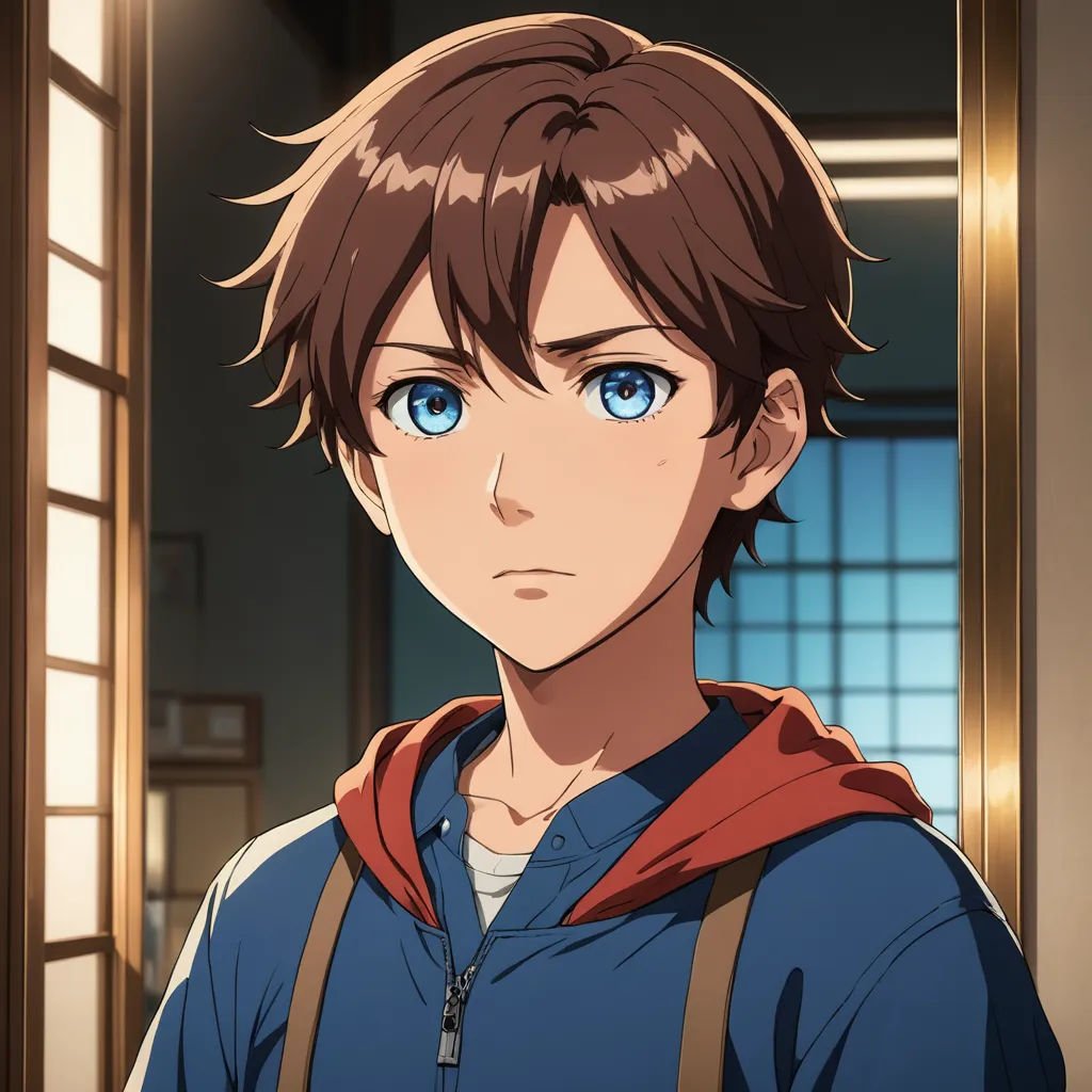 a man with blue eyes and a red hoodie looking at the camera with a serious look on his face, sots art, a character portrait, Adam Manyoki, official art