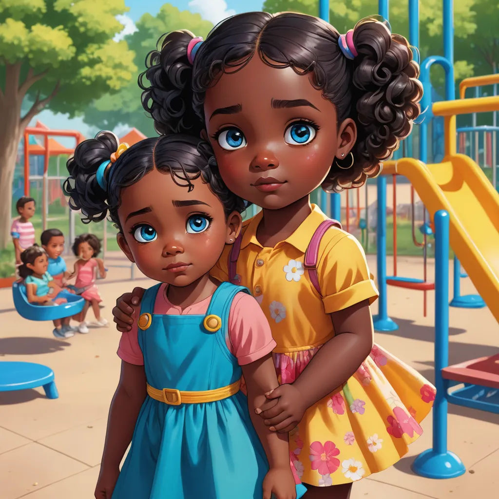 a painting of two children in a playground with a playground in the background and a playground with a play ground, photorealism, a digital rendering, Chinwe Chukwuogo-Roy, official art