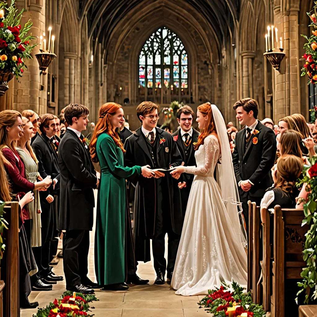 a couple getting married in a church with a priest and bride and groom standing at the alter with a priest and bride, magical realism, a poster, Colin Middleton, vfx