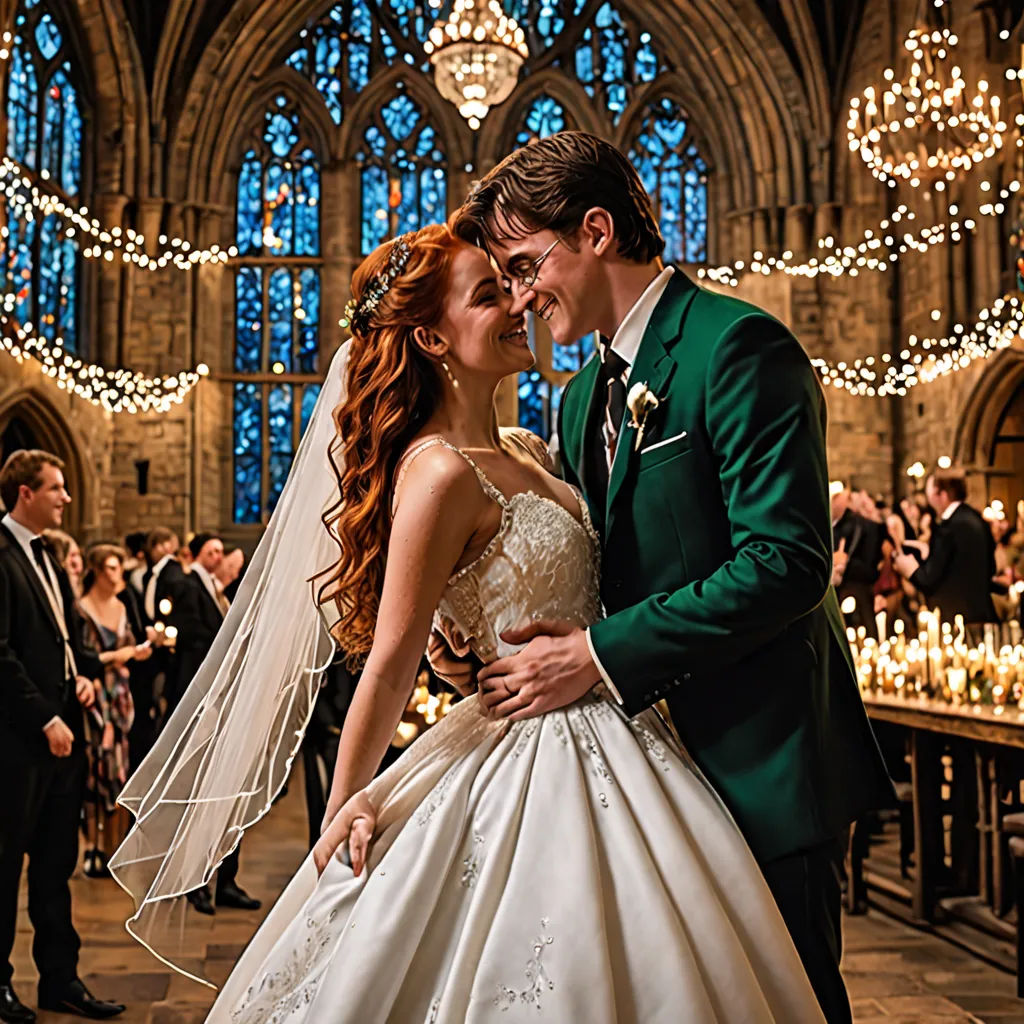 a bride and groom are posing for a picture in front of a large crowd of people in a church, neo-romanticism, a stock photo, Andrew Robertson, vfx