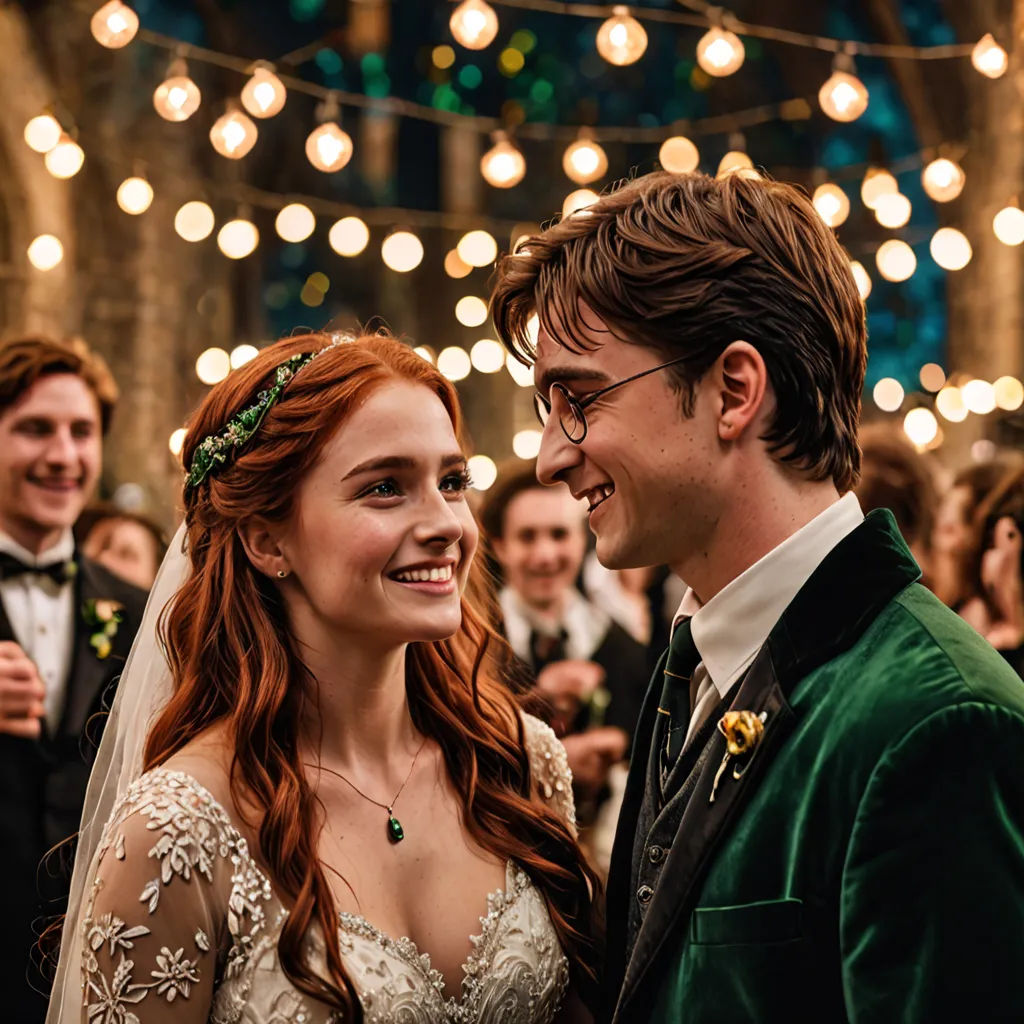 a man and a woman standing next to each other in front of a crowd of people wearing formal wear, magical realism, a poster, Anne Said, vfx