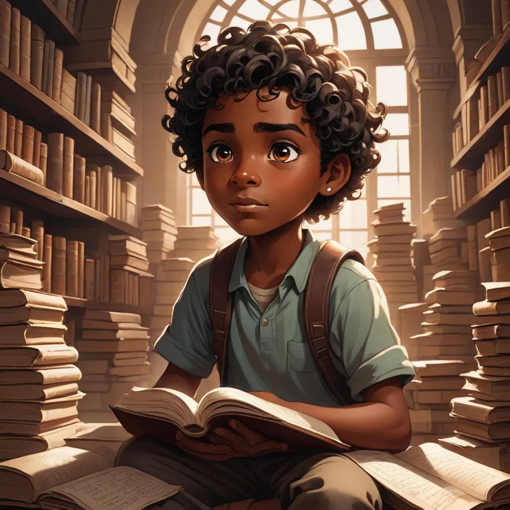 a boy sitting on the floor in a library reading a book and looking up at the sky with a lot of books, fantasy art, a character portrait, Aaron Jasinski, official art