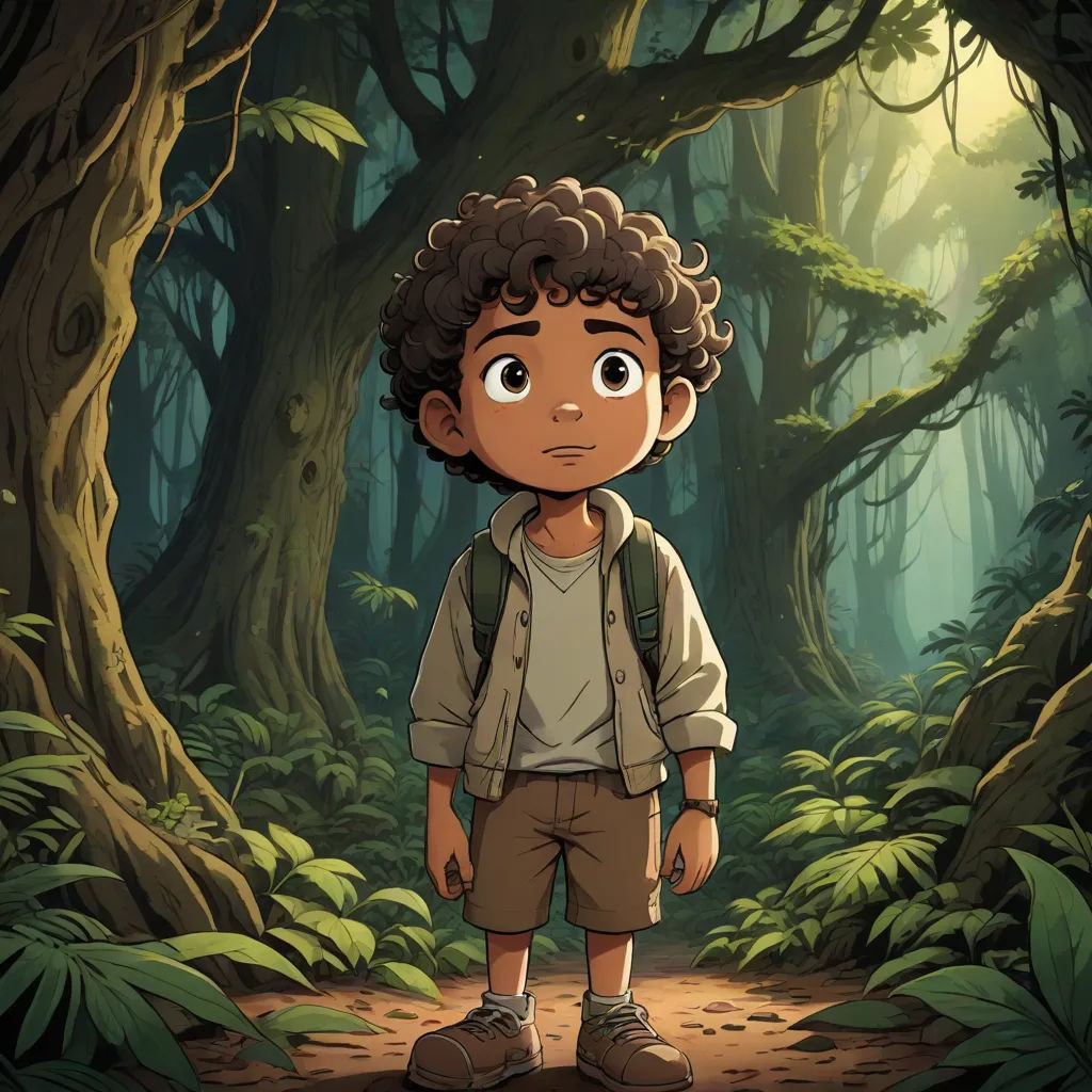 a boy standing in the middle of a forest with a backpack on his back and a backpack on his shoulder, serial art, a character portrait, Cedric Seaut (Keos Masons), official art
