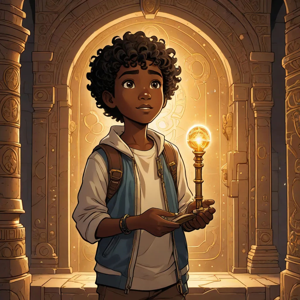a boy holding a light bulb in his hand in a doorway with a light shining in it's hand, fantasy art, a character portrait, Cedric Seaut (Keos Masons), rossdraws global illumination