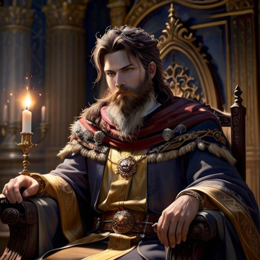 a man sitting in a chair with a candle in his hand and a robe on his shoulders and a red scarf around his neck