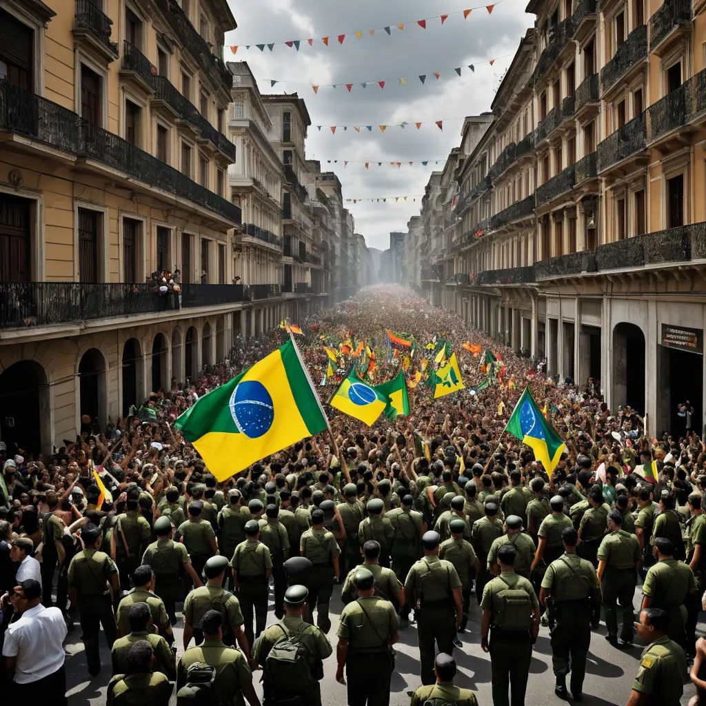 a large group of people in military uniforms marching down a street with flags and banners in the air and a crowd of people in the street, regionalism, a microscopic photo, Eduardo Lefebvre Scovell, award-winning photograph