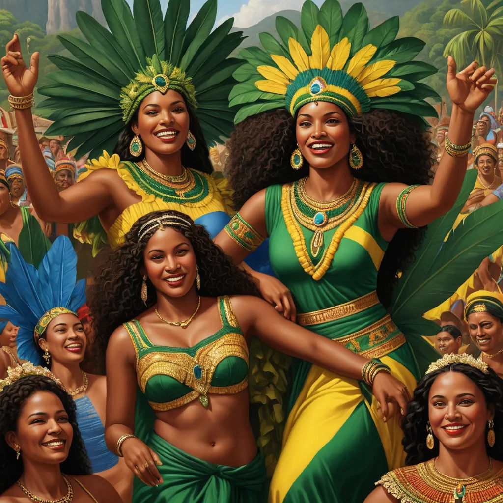 a painting of a group of women in costume and headdress dancing together in a parade of people, afrofuturism, a detailed painting, Christophe Vacher, highly detailed digital painting