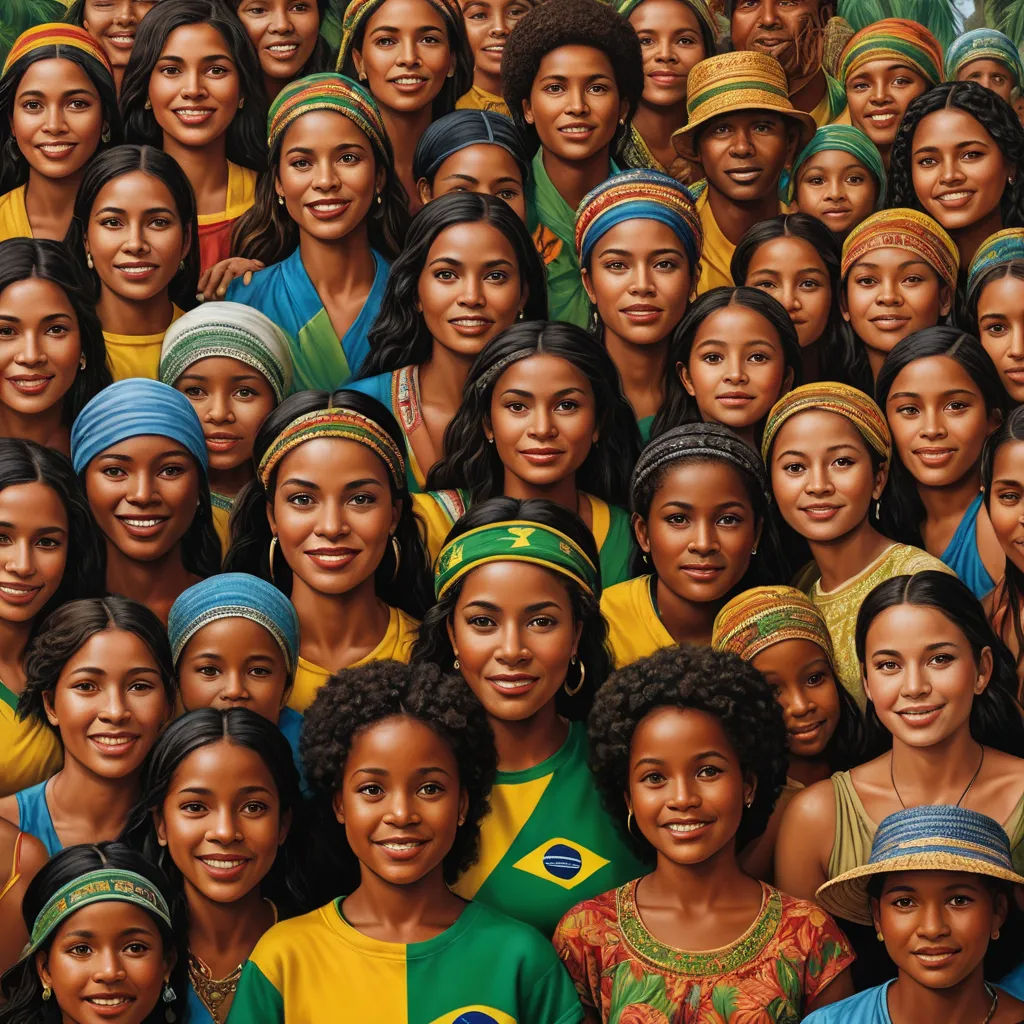 a group of women in different colored outfits and head wraps are standing together in a crowd of people, all smiling, feminist art, a renaissance painting, Americo Makk, brown skin
