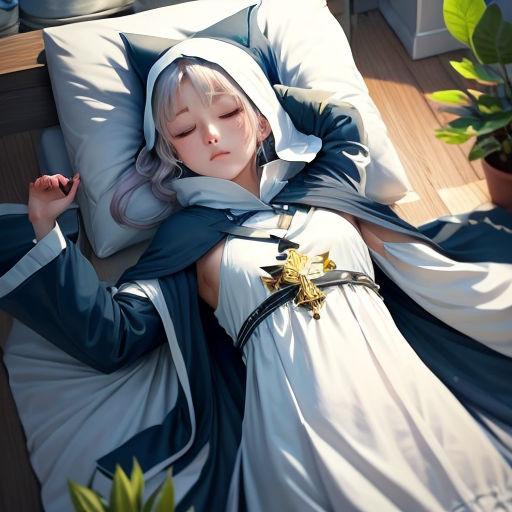 a painting of a woman laying on a bed with a blanket on her head and a star on her chest