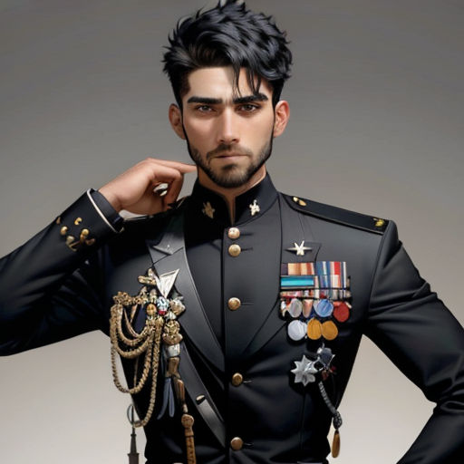 a man in a military uniform poses for a picture with his hands on his hips and his hand on his shoulder