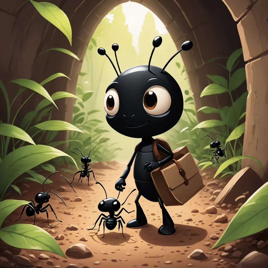 a group of ants carrying a briefcase in a tunnel with a light at the end of the tunnel illustration, fantasy art, a storybook illustration, Andries Stock, 2 d game art